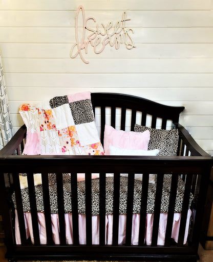 Custom Girl Crib Bedding - Cheetah, Blush, Watercolor Rose Collection - DBC Baby Bedding Co