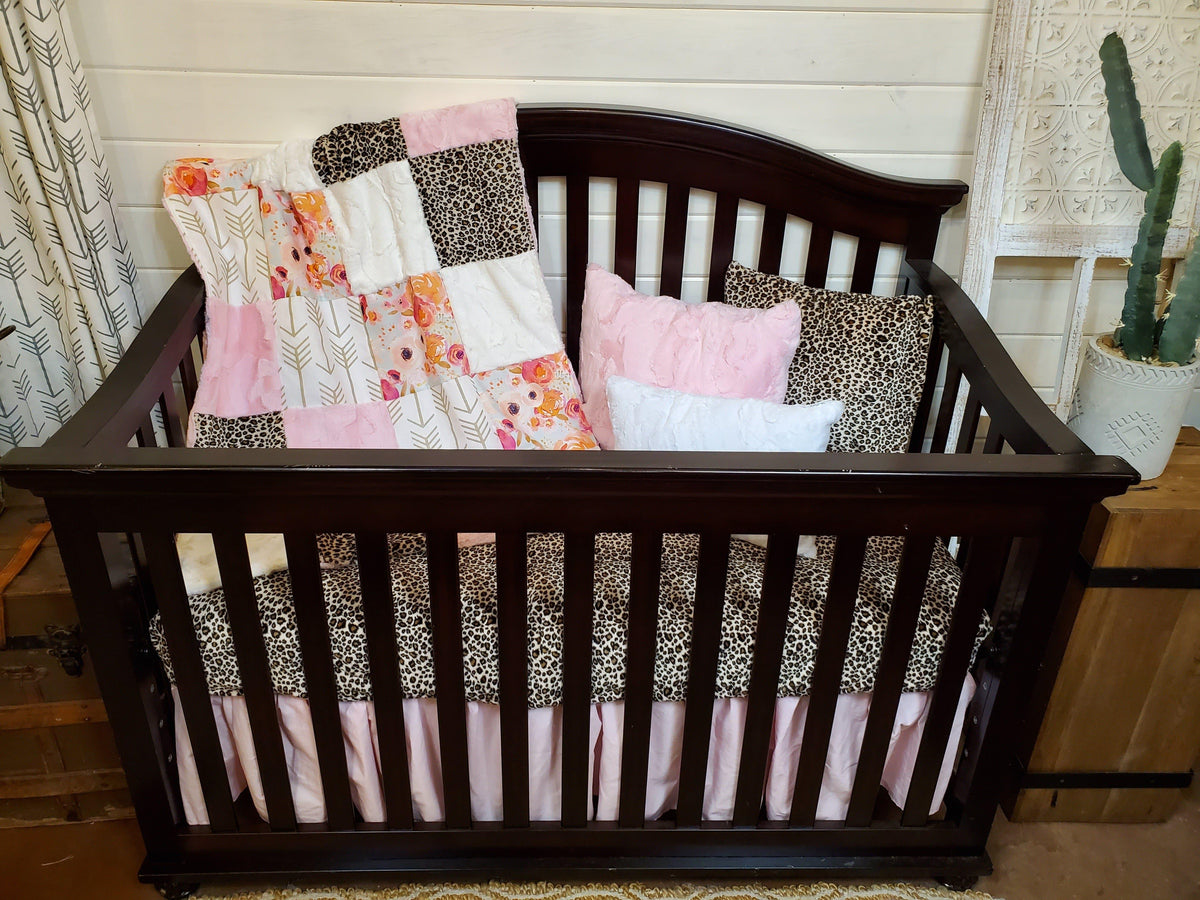 Custom Girl Crib Bedding - Cheetah, Blush, Watercolor Rose Collection - DBC Baby Bedding Co 