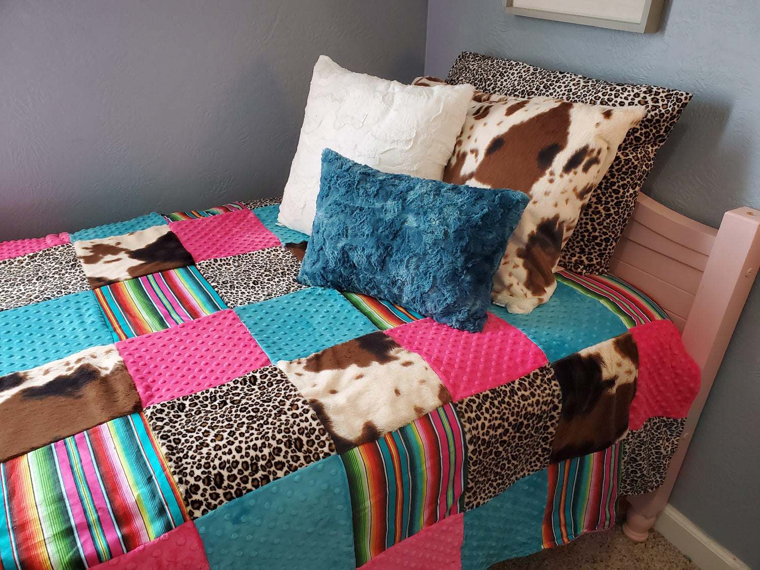 Twin, Full, or Queen Patchwork Blanket - Serape, Cheetah, and Cow - DBC Baby Bedding Co 