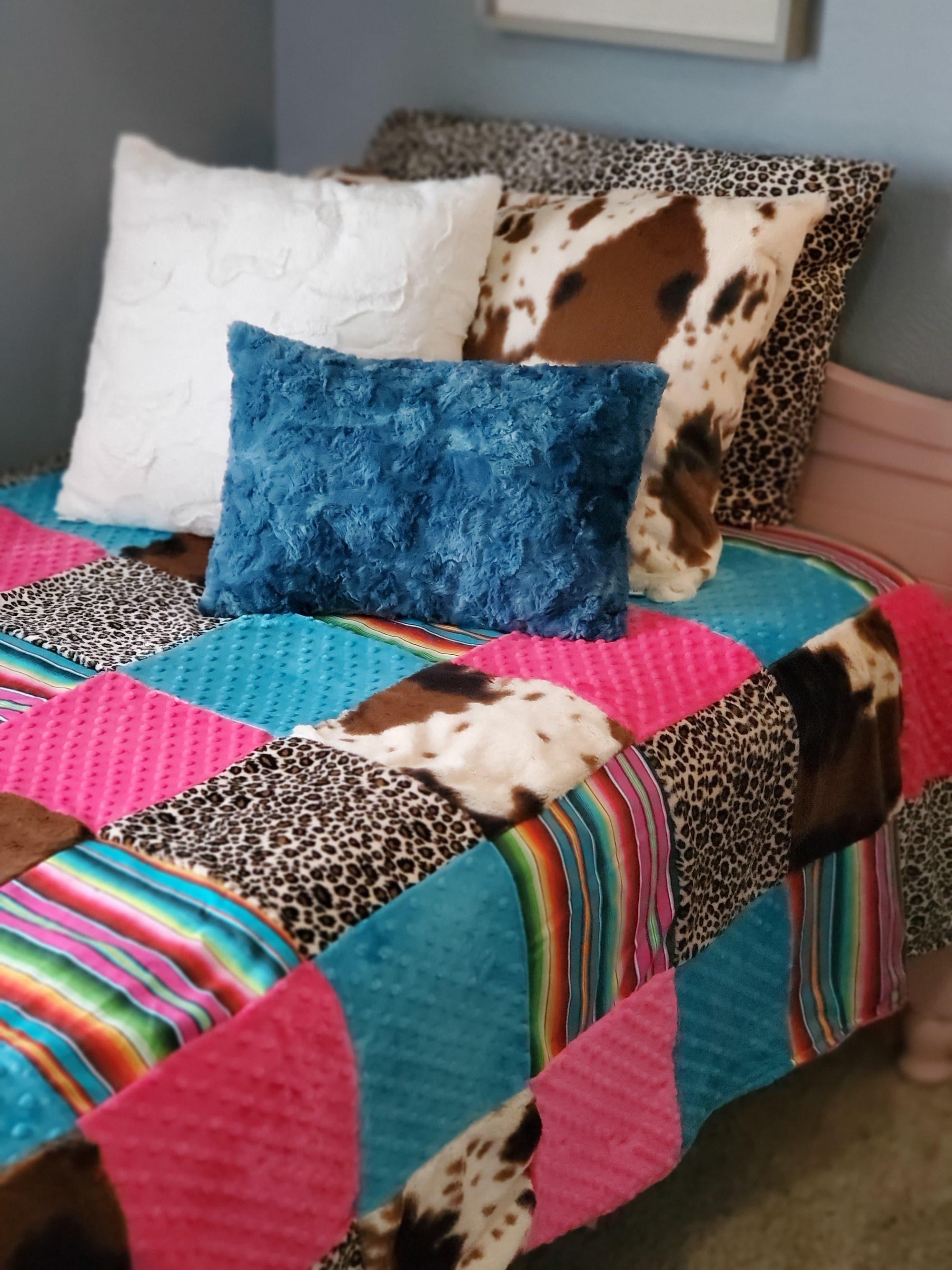Twin, Full, or Queen Patchwork Blanket - Serape, Cheetah, and Cow - DBC Baby Bedding Co 