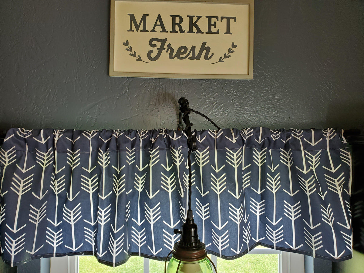 Curtain Panels or Valance - Arrow in Navy - DBC Baby Bedding Co 