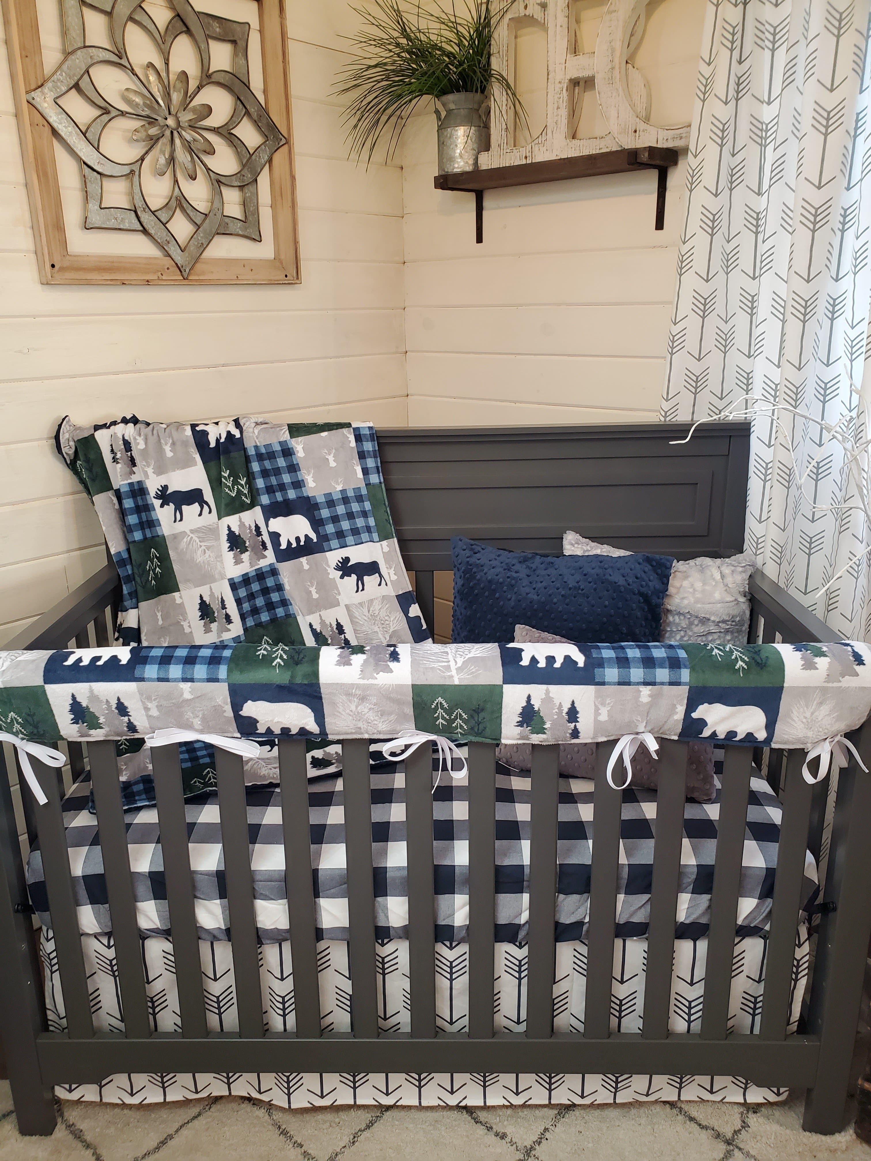 Boy Crib Bedding Bear Moose Deer Woodland Baby Toddler Bedding Collection 3pc set