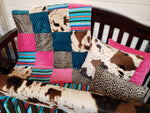 Girl Crib Bedding- Fiesta Serape, Cheetah, and Cow Minky Ranch Collection - DBC Baby Bedding Co 