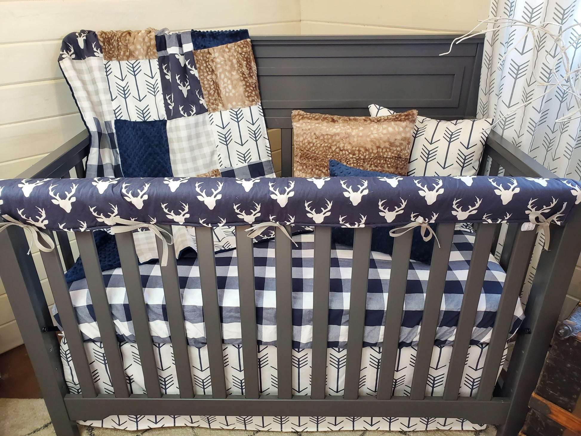 Boy Crib Bedding- Buck and Check Woodland Nursery Collection - DBC Baby Bedding Co