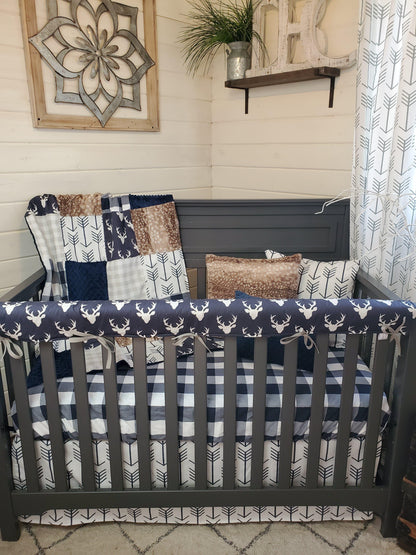 Boy Crib Bedding- Buck and Check Woodland Nursery Collection - DBC Baby Bedding Co