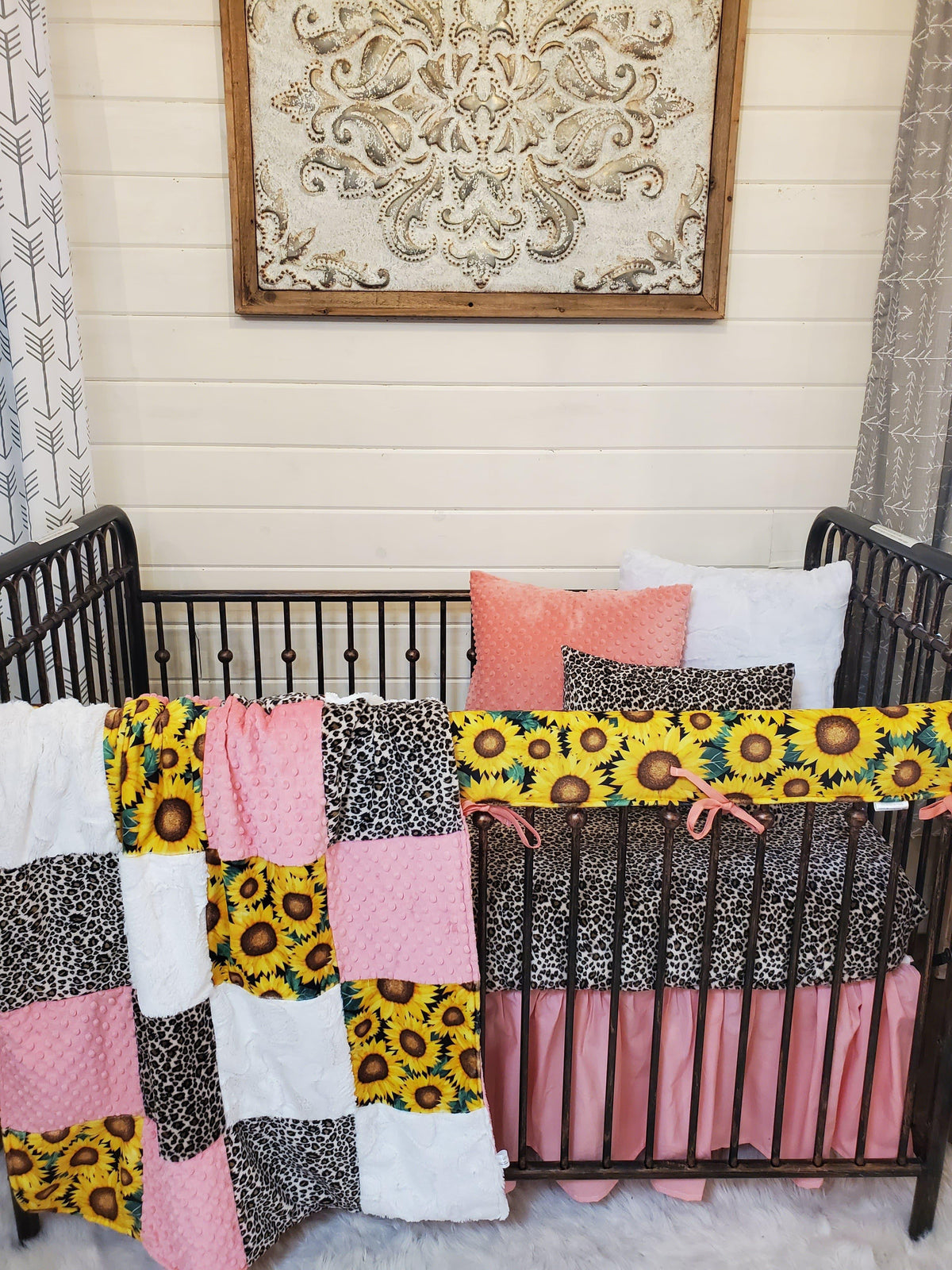 Girl Crib Bedding- Sunflower and Cheetah Minky Collection - DBC Baby Bedding Co 