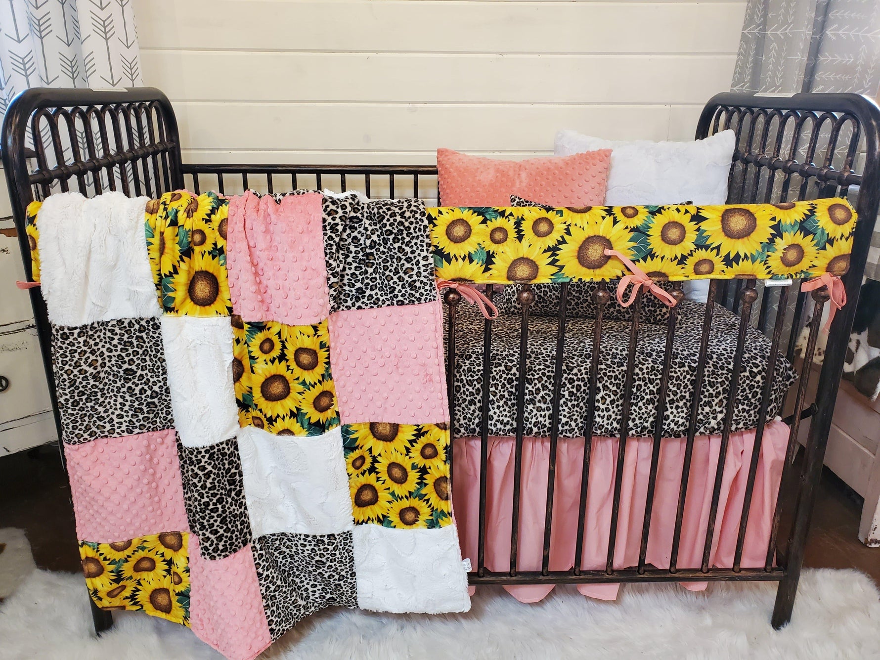 Girl Crib Bedding- Sunflower and Cheetah Minky Collection - DBC Baby Bedding Co 