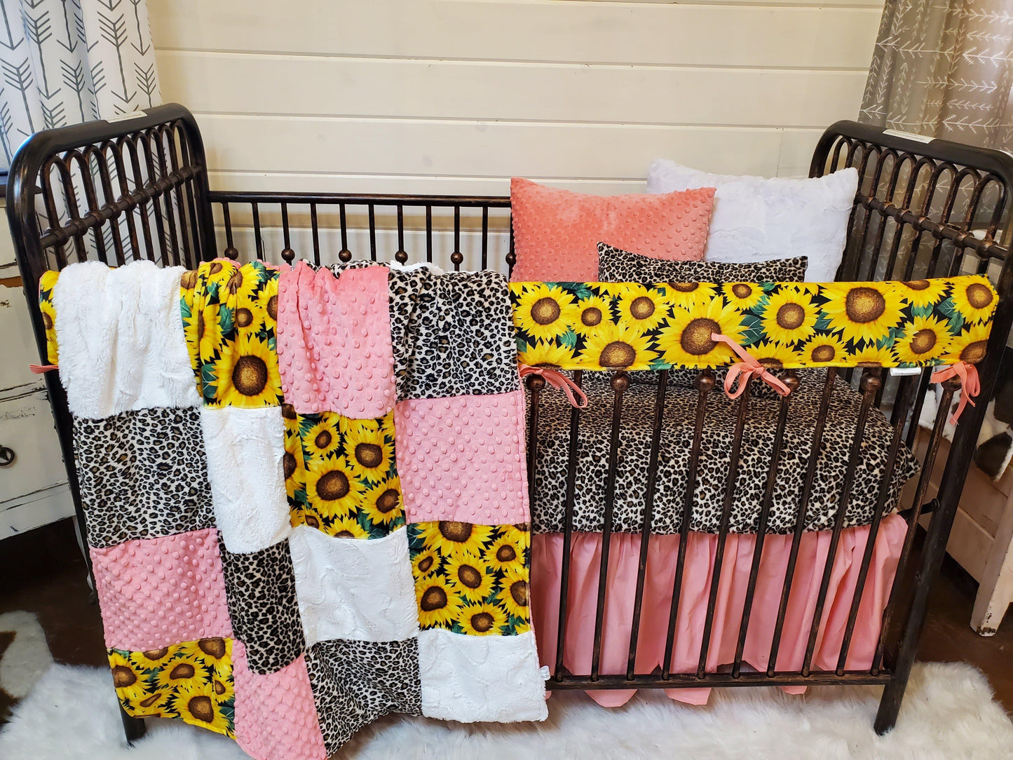 Girl Crib Bedding- Sunflower and Cheetah Minky Collection - DBC Baby Bedding Co 