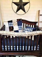 Ready Ship Boy Crib Bedding- Cowboy and Denim Navy Check Collection - DBC Baby Bedding Co