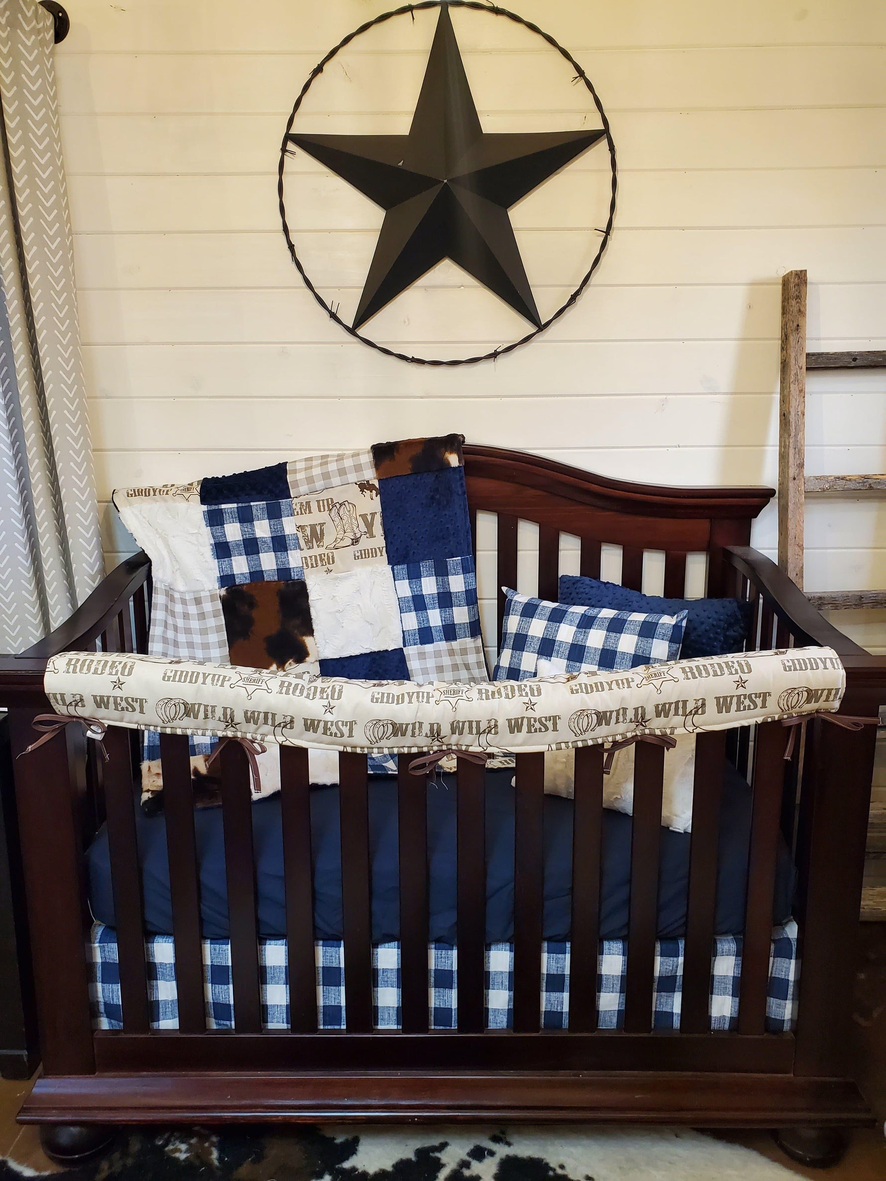 Ready Ship Boy Crib Bedding- Cowboy and Denim Navy Check Collection - DBC Baby Bedding Co 