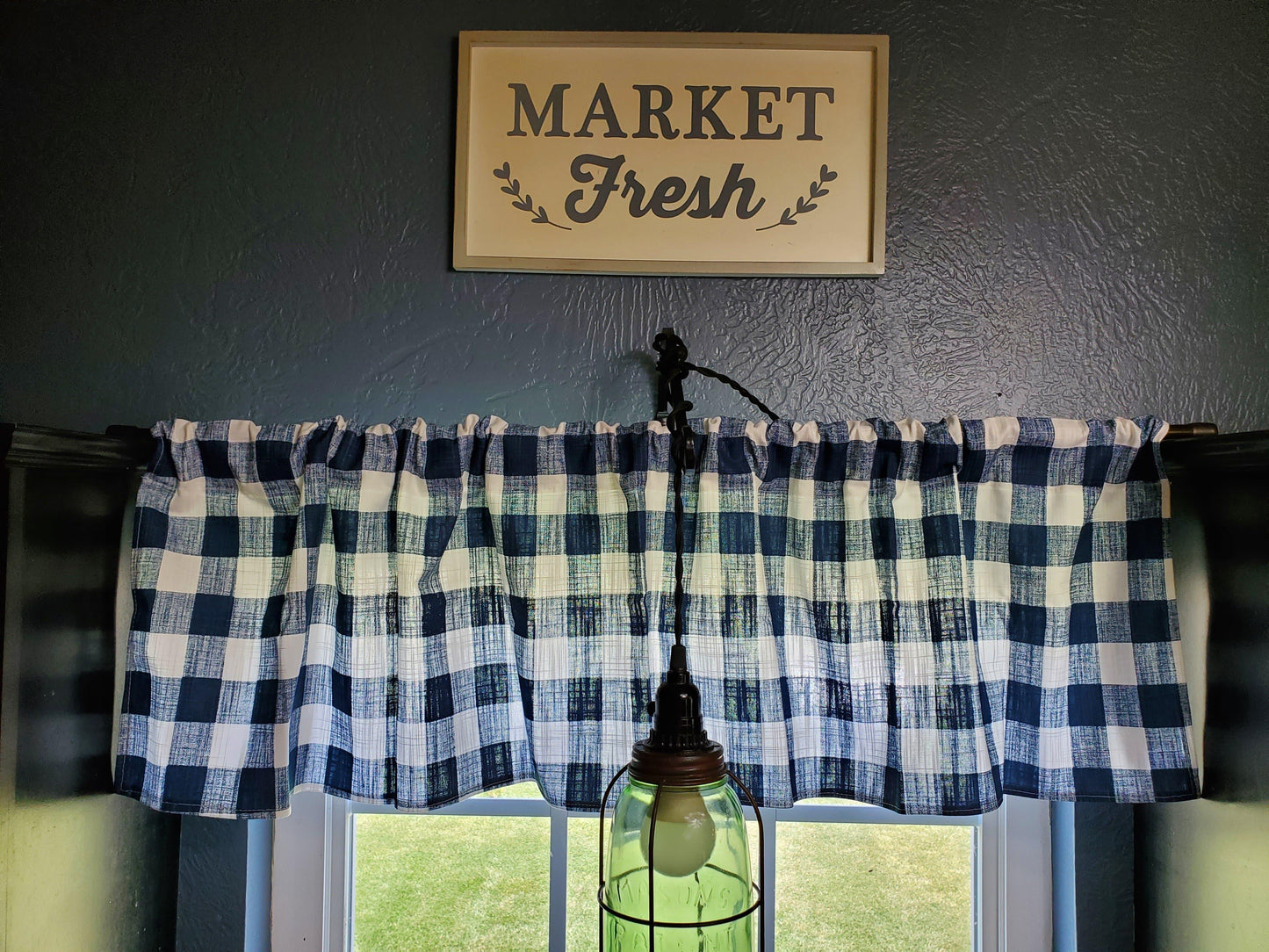 Curtain Panels or Valance - Check in Denim Navy Check - DBC Baby Bedding Co 