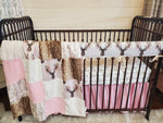 Custom Girl Crib Bedding- Tulip Fawn and Fawn Minky Woodland Nursery Collection - DBC Baby Bedding Co 