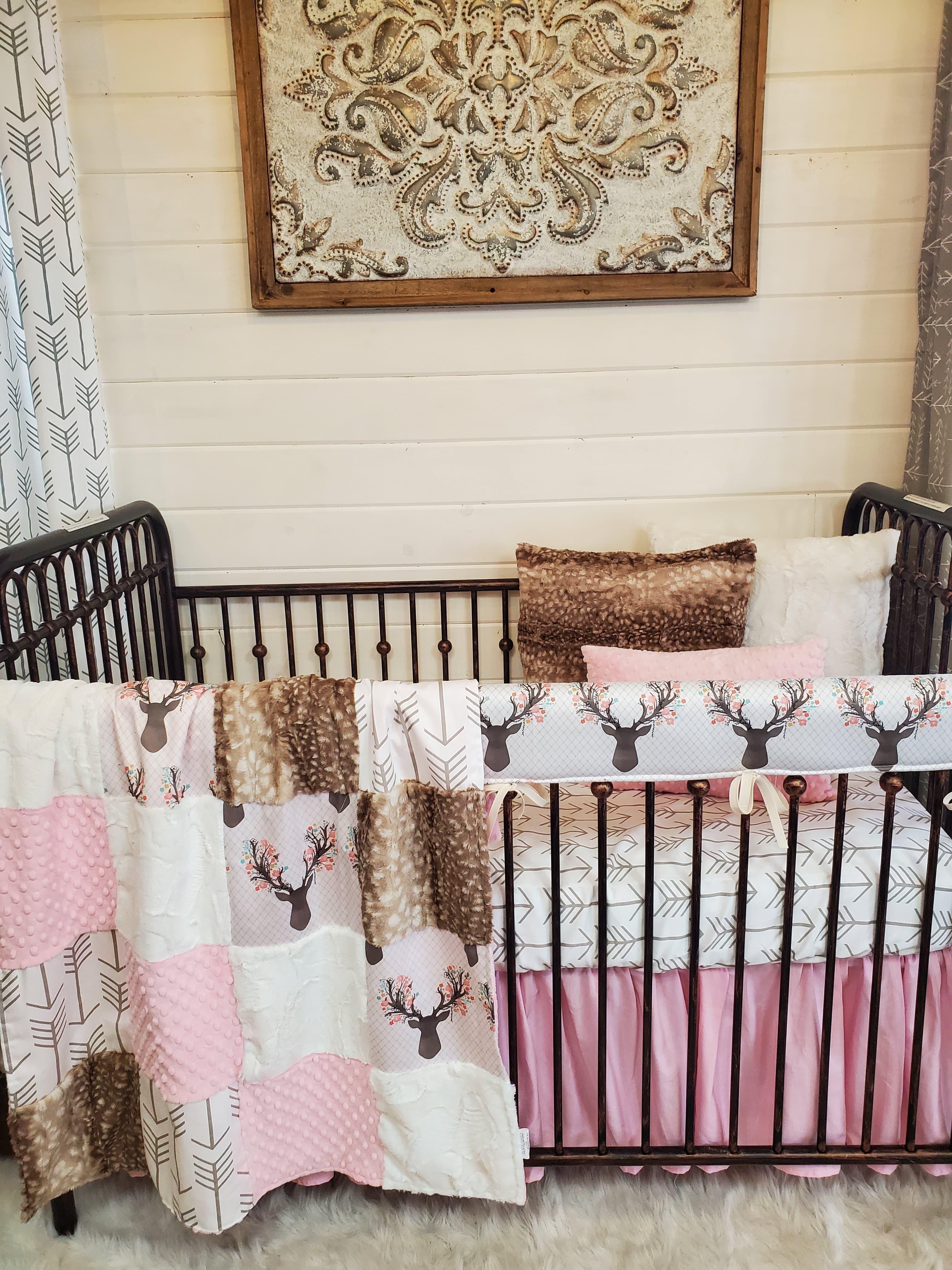 Custom Girl Crib Bedding Tulip Fawn and Fawn Minky Woodland Baby Bedding Collection 3pc set