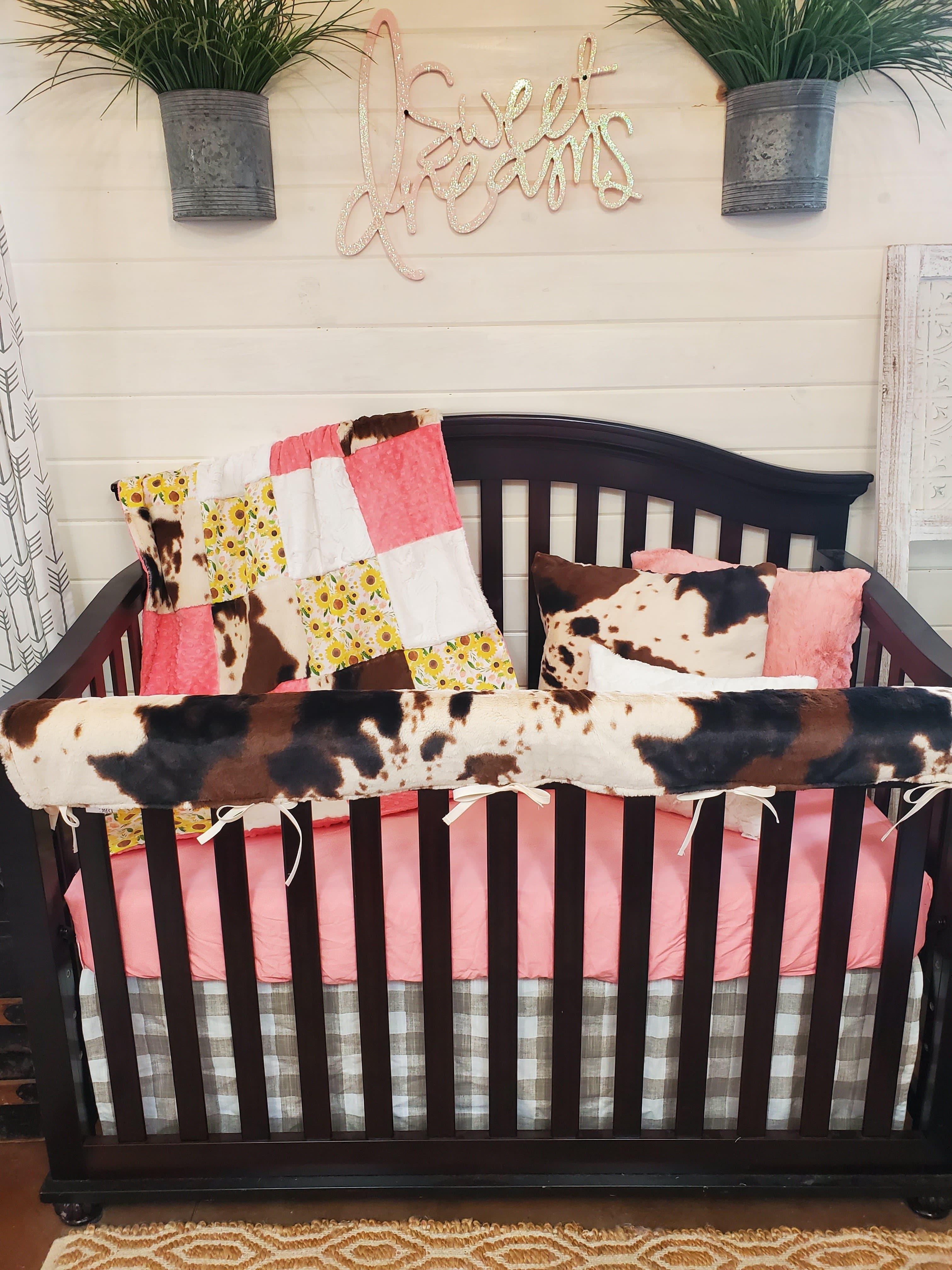 Custom Girl Crib Bedding Small Sunflowers and Cow Minky Western Baby Bedding Collection 3pc set