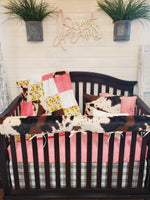 Custom Girl Crib Bedding- Small Sunflowers and Cow Minky Ranch Nursery Collection - DBC Baby Bedding Co 