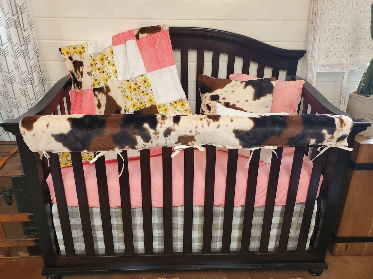 Custom Girl Crib Bedding- Small Sunflowers and Cow Minky Ranch Nursery Collection - DBC Baby Bedding Co 