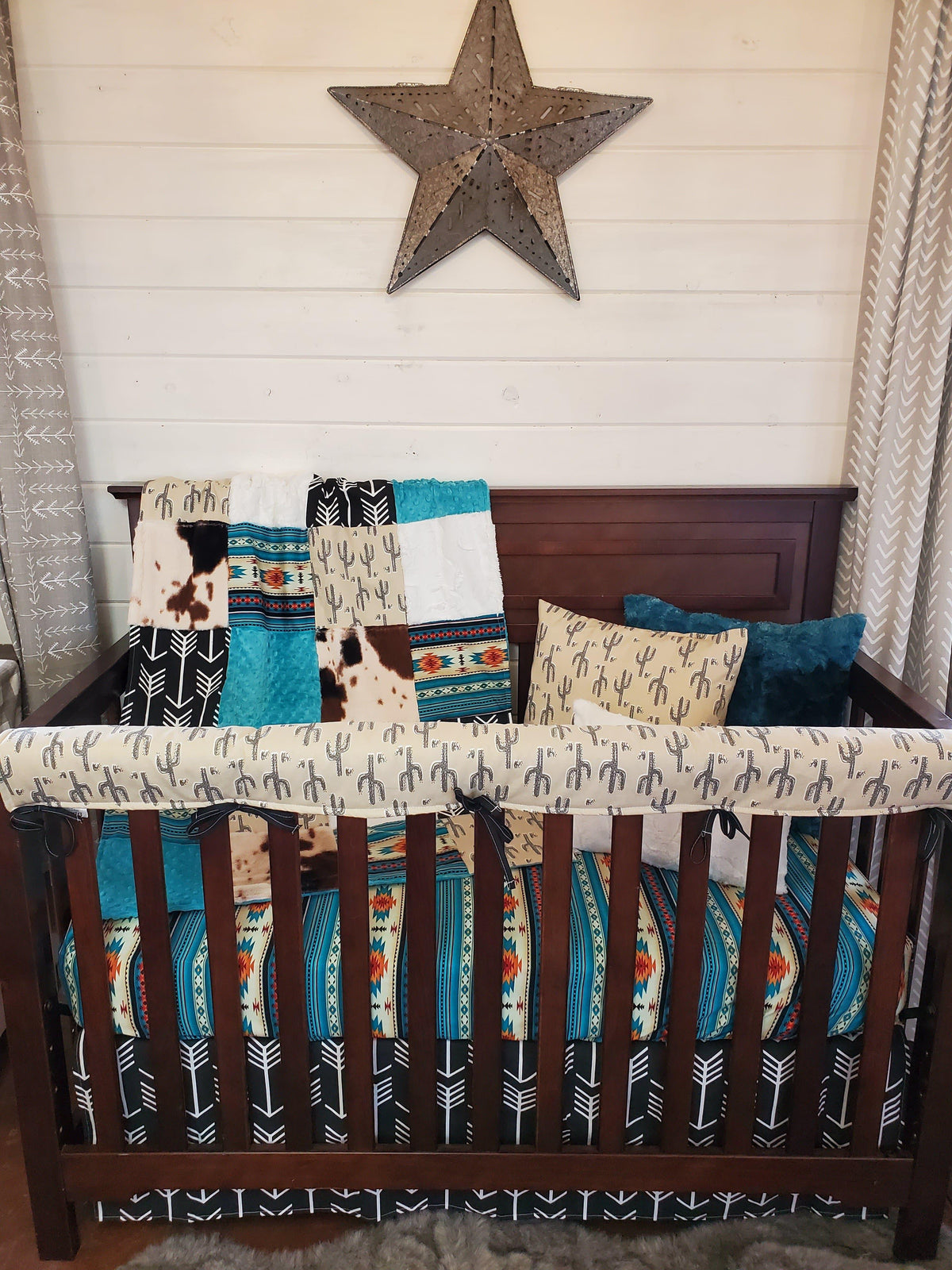 Boy Crib Bedding- Teal Aztec and Cactus Ranch Collection - DBC Baby Bedding Co 