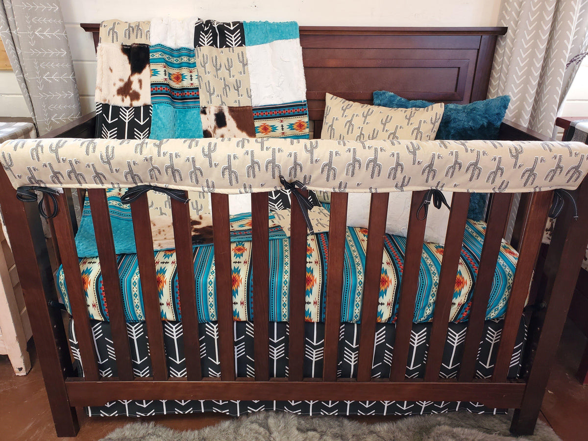 Boy Crib Bedding- Teal Aztec and Cactus Ranch Collection - DBC Baby Bedding Co 
