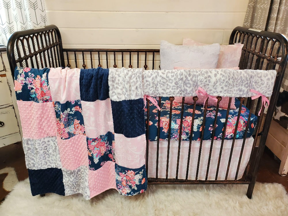 Navy and pink baby bedding hotsell