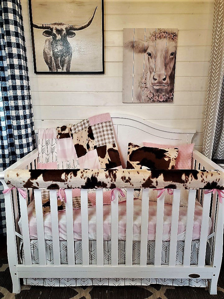 Girl Crib Bedding- Farmhouse and Cow Minky Collection - DBC Baby Bedding Co