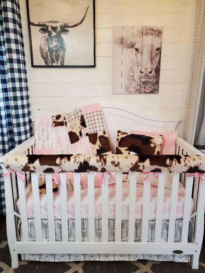 Girl Crib Bedding- Farmhouse and Cow Minky Collection - DBC Baby Bedding Co 