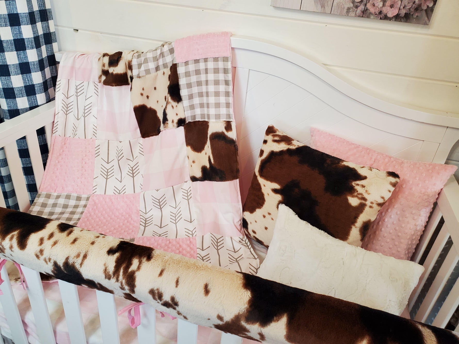 Girl Crib Bedding- Farmhouse and Cow Minky Collection - DBC Baby Bedding Co 