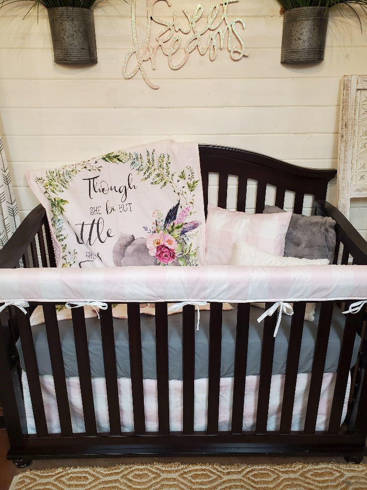 Custom Girl Crib Bedding - Boho Elephant and Blush Check Collection - DBC Baby Bedding Co 