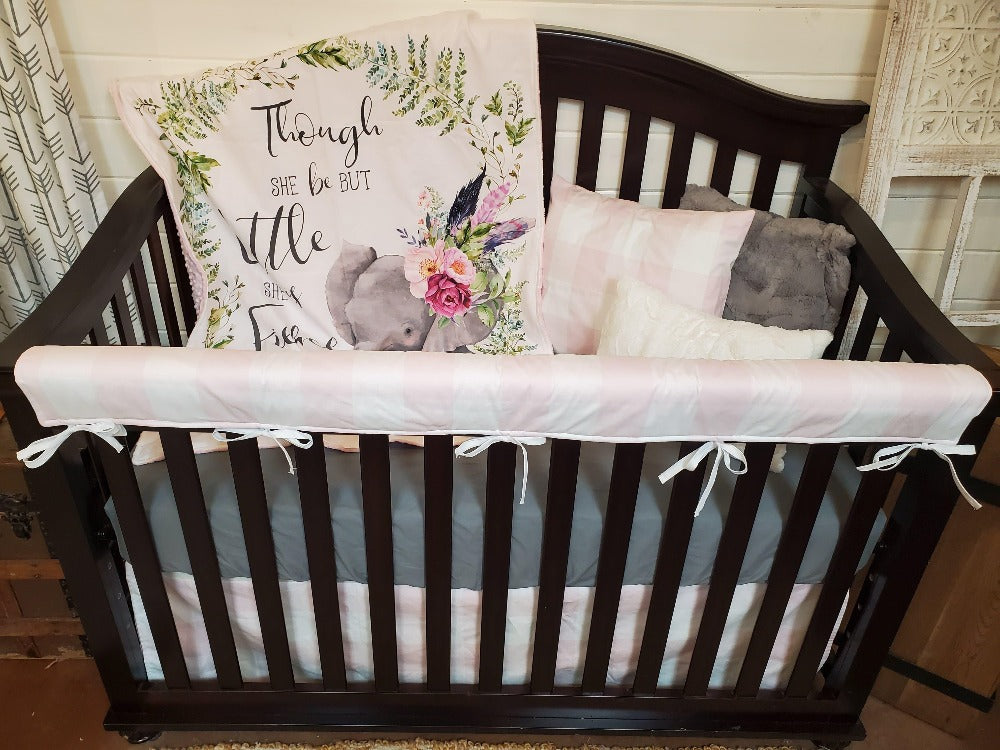 Custom Girl Crib Bedding - Boho Elephant and Blush Check Collection - DBC Baby Bedding Co 