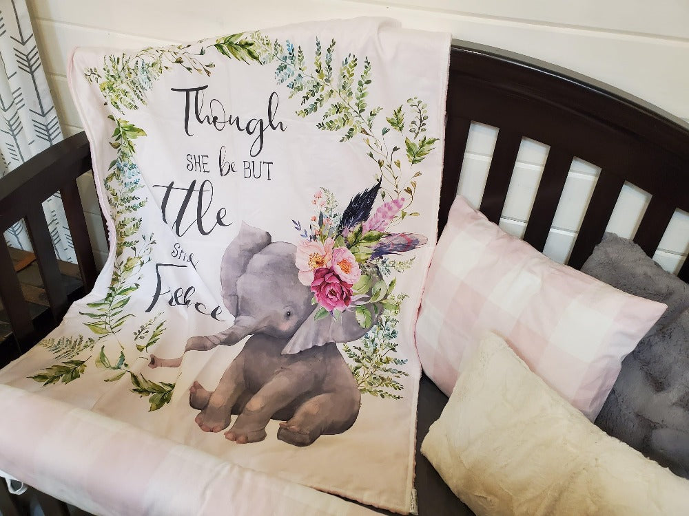 Custom Girl Crib Bedding - Boho Elephant and Blush Check Collection - DBC Baby Bedding Co 