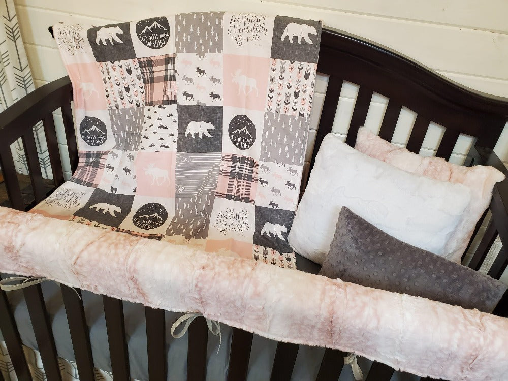Girl Crib Bedding - Moose Bear Adventure Baby Bedding Set - DBC Baby Bedding Co 