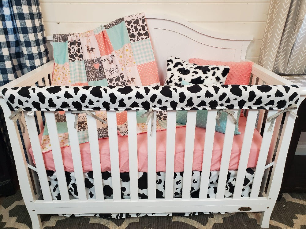 Flash Sale Girl Crib Bedding - Coral Mint Cows Come Home 4pc Bedding Set - DBC Baby Bedding Co 