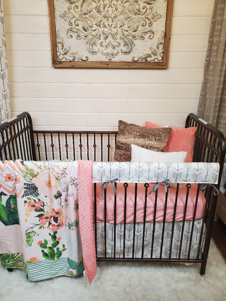 Custom Girl Crib Bedding - Cactus Western Nursery Collection - DBC Baby Bedding Co 