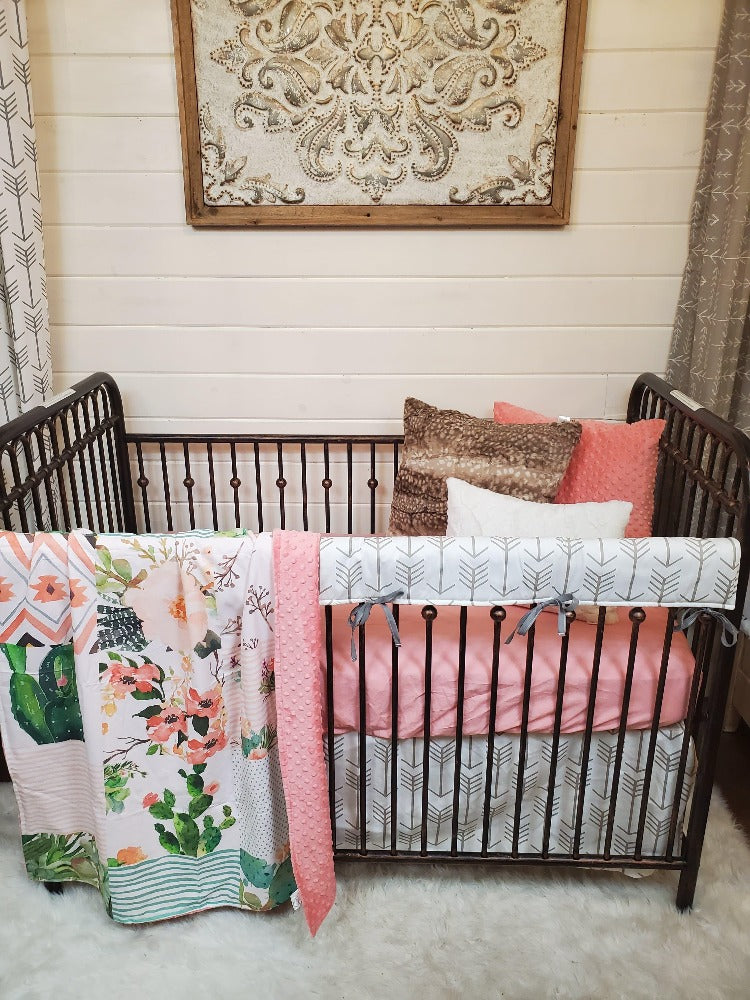 Custom Girl Crib Bedding - Cactus Western Nursery Collection - DBC Baby Bedding Co 