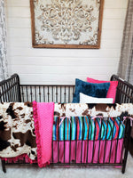 Girl Crib Bedding- Cow Minky and Fiesta Serape Ranch Collection - DBC Baby Bedding Co