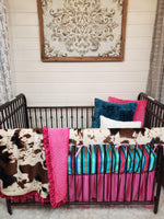 Girl Crib Bedding- Cow Minky and Fiesta Serape Ranch Collection - DBC Baby Bedding Co 