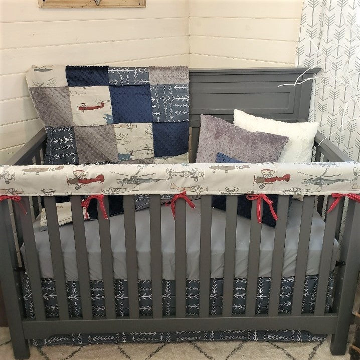 Boy Crib Bedding Vintage Airplane Baby Toddler Bedding Collection 3pc set