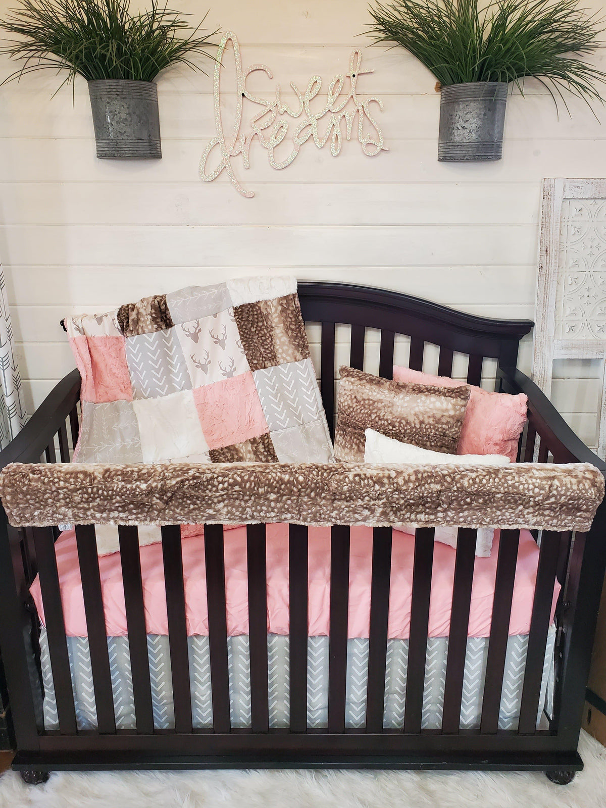 Girl Crib Bedding- Woodland in Coral Collection - DBC Baby Bedding Co 