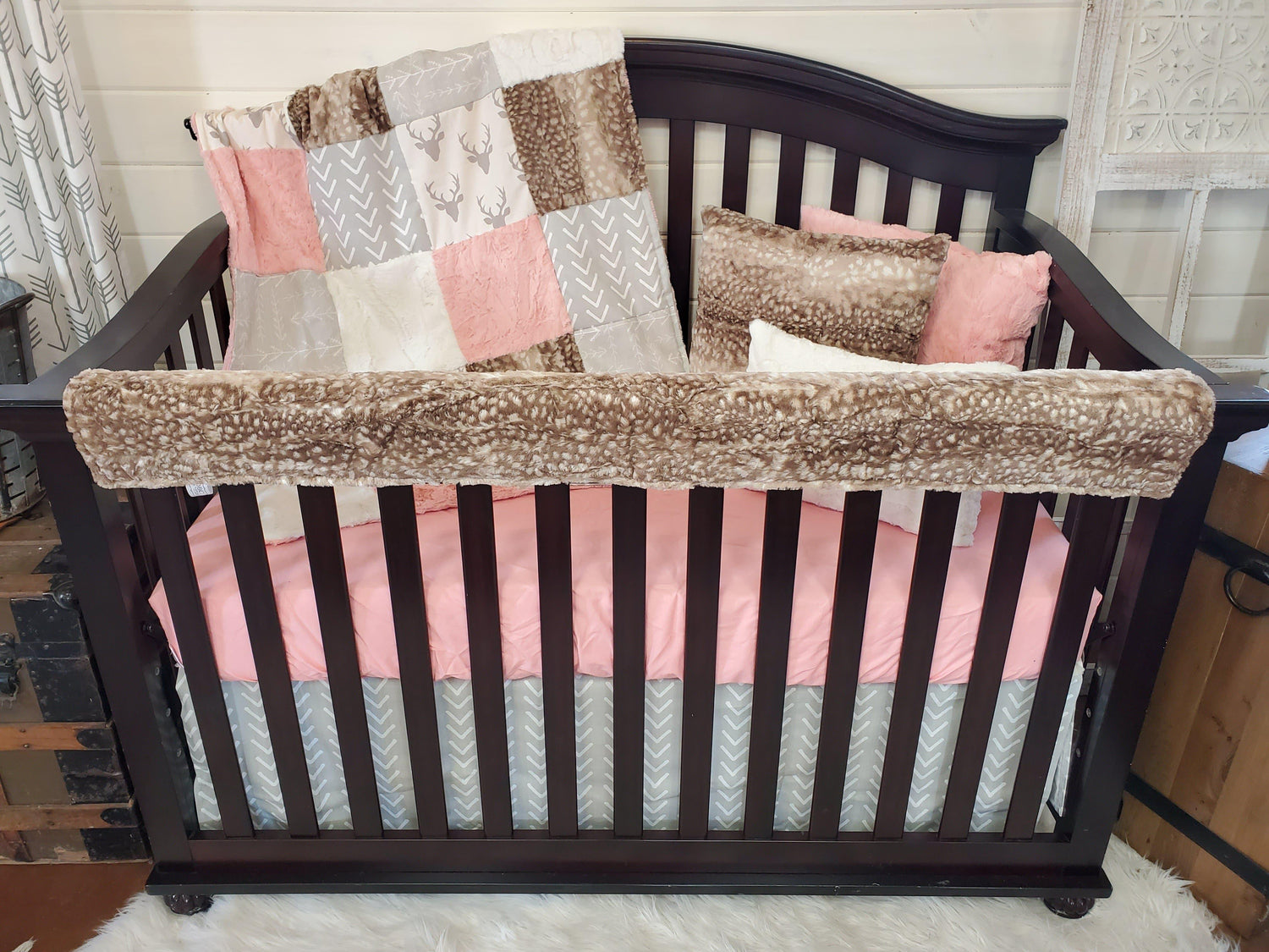 Girl Crib Bedding- Woodland in Coral Collection - DBC Baby Bedding Co 