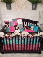 Girl Crib Bedding- Teal Floral and Cow Minky Farm Collection - DBC Baby Bedding Co 