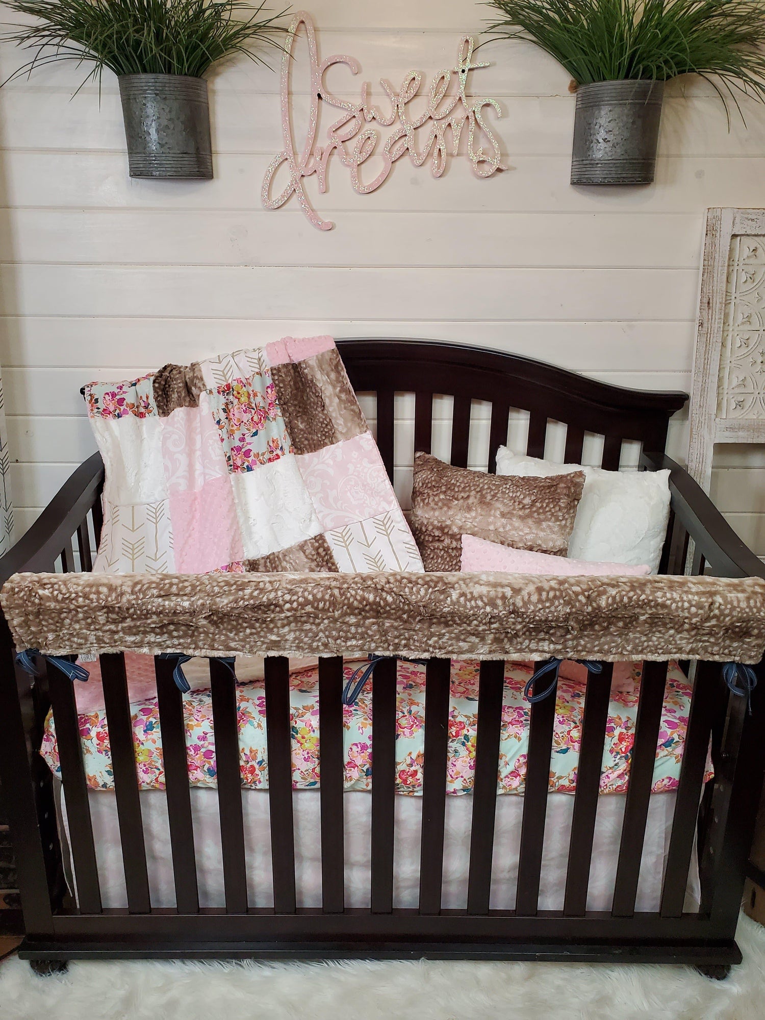 Girl Crib Bedding- Summer Floral, Damask, and Fawn Woodland Collection - DBC Baby Bedding Co 