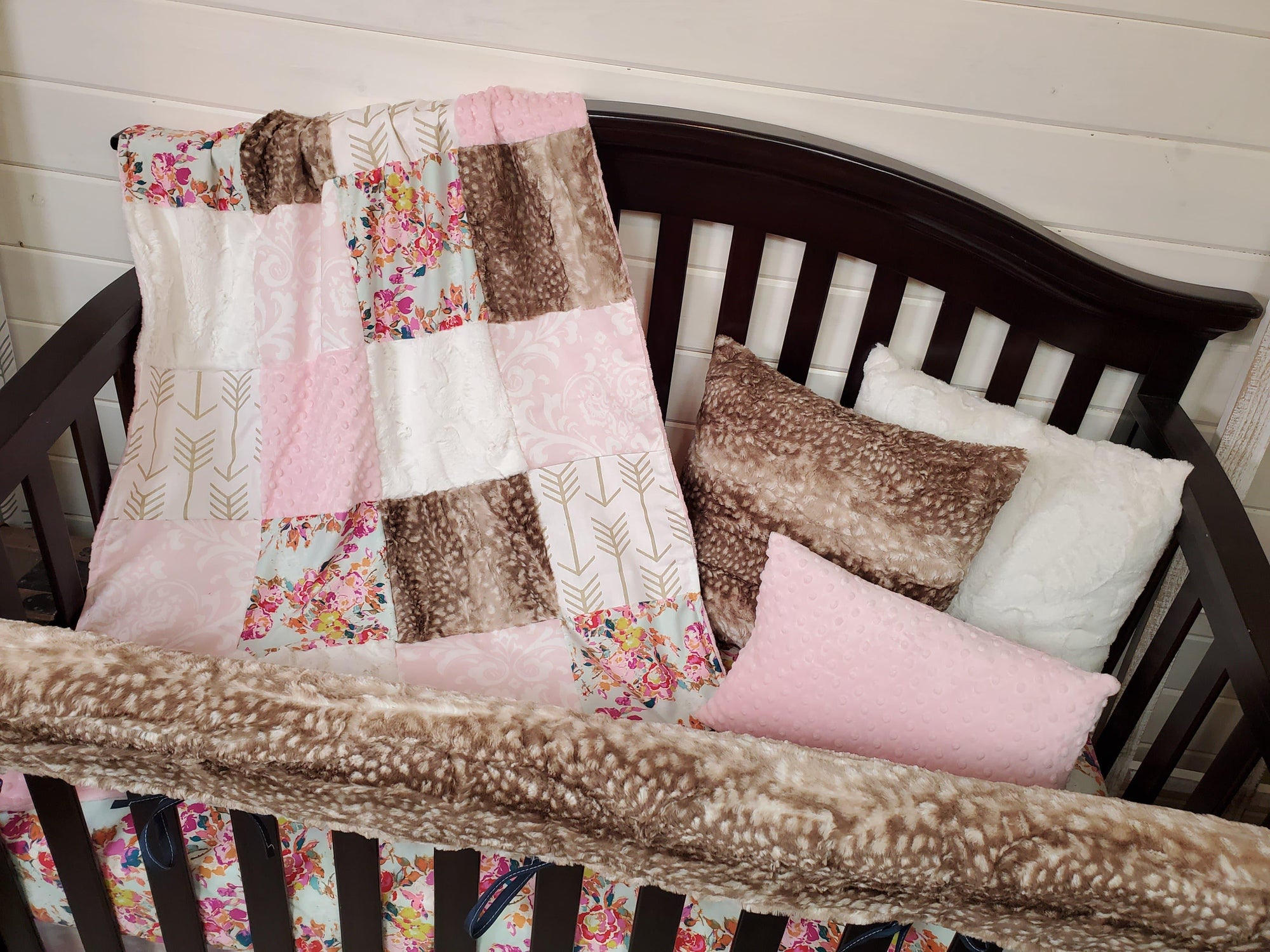 Girl Crib Bedding- Summer Floral, Damask, and Fawn Woodland Collection - DBC Baby Bedding Co 