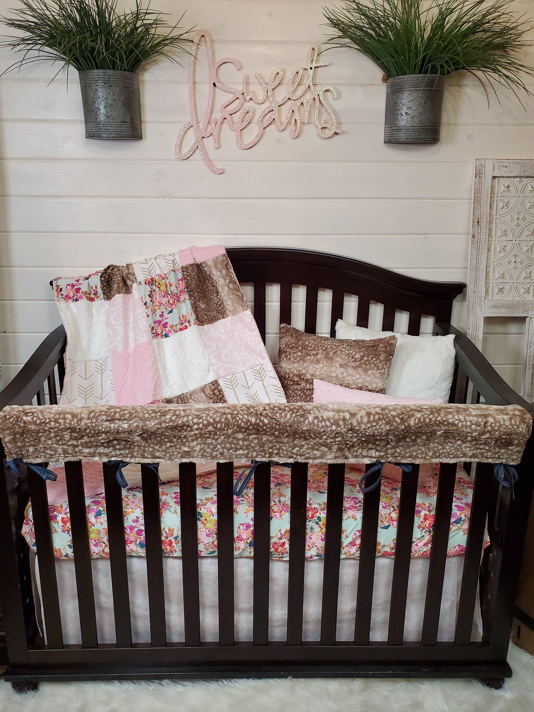 Girl Crib Bedding- Summer Floral, Damask, and Fawn Woodland Collection - DBC Baby Bedding Co 