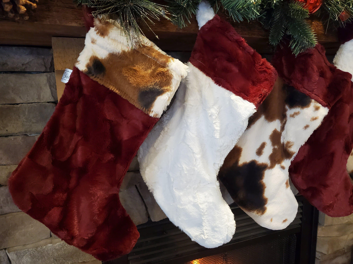 Holiday Decor - Christmas Stocking - Wine Hide Minky and Cow Minky Collection - DBC Baby Bedding Co 