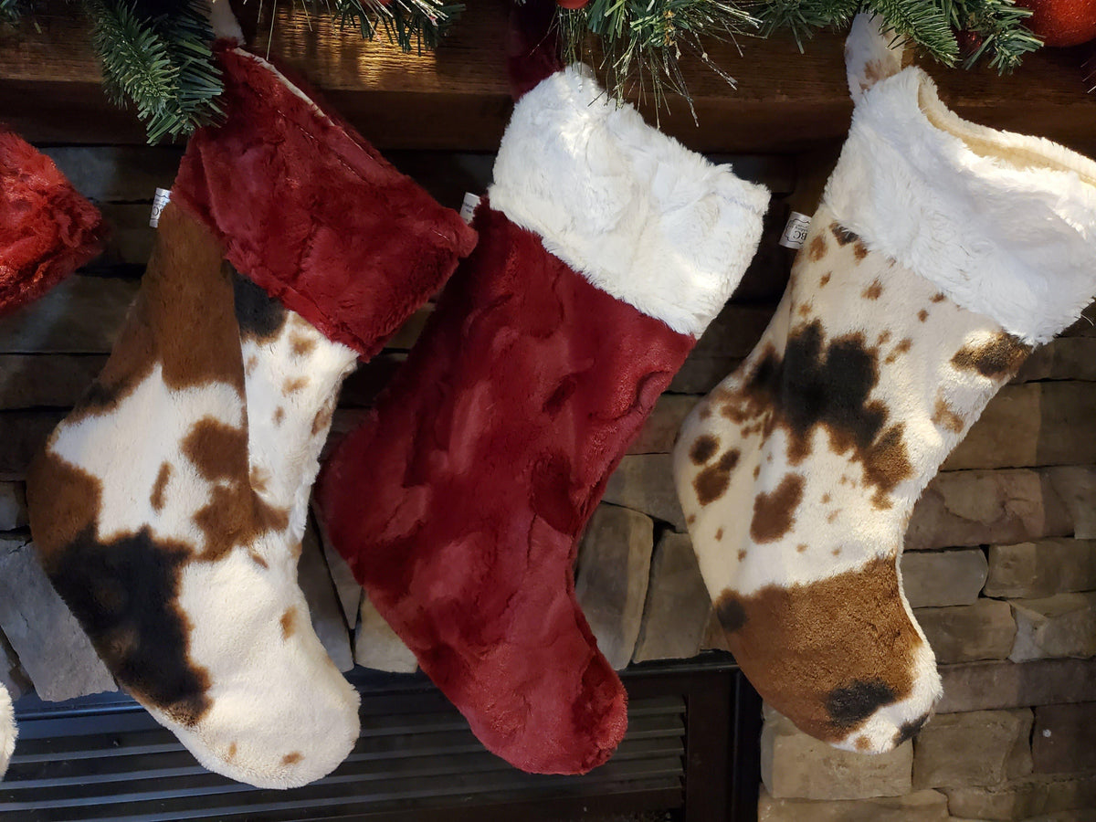 Holiday Decor - Christmas Stocking - Wine Hide Minky and Cow Minky Collection - DBC Baby Bedding Co 