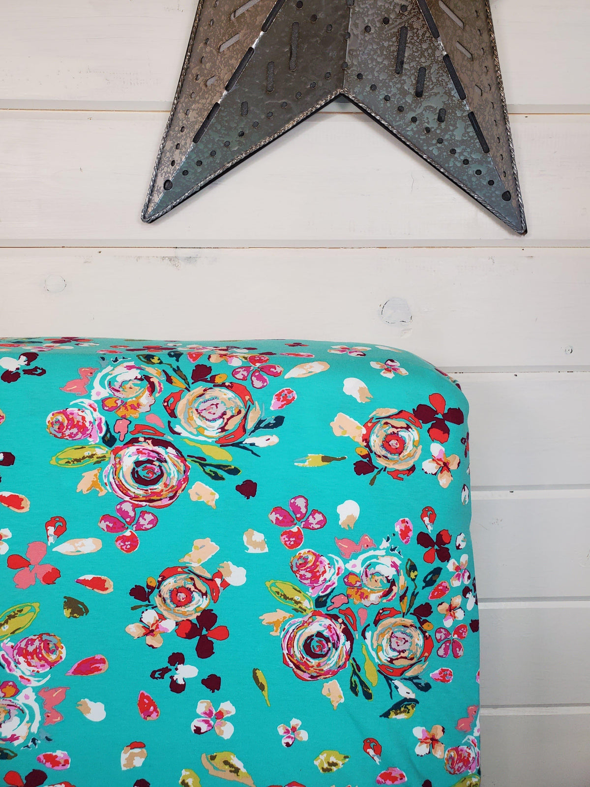 Fitted Sheet - Floral in Teal Floral : All Bed Sizes - DBC Baby Bedding Co 
