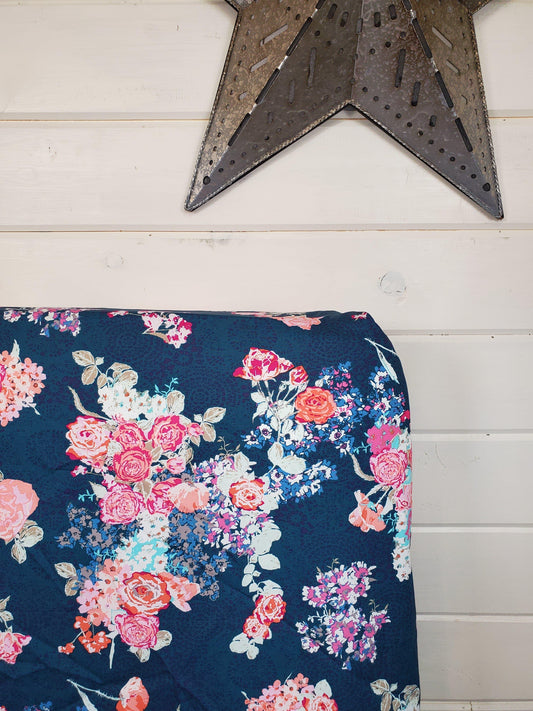 Fitted Sheet - Floral in Navy Coral Floral : All Bed Sizes - DBC Baby Bedding Co 