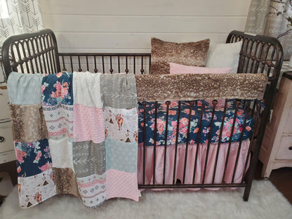 Girl Crib Bedding- Boho Horse, Aztec Stripe, and Navy Floral Ranch Collection - DBC Baby Bedding Co 