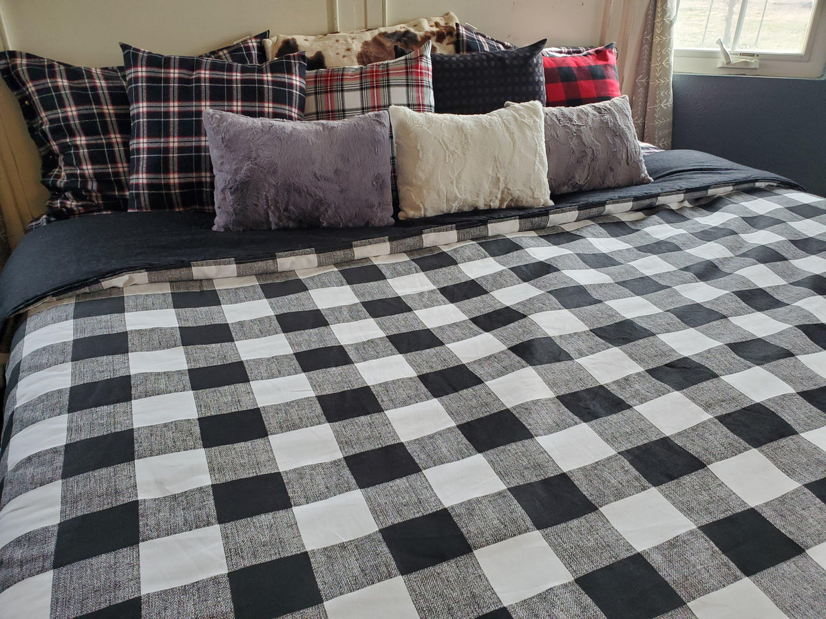 Twin, Full, Queen, or King Comforter - Black Check - DBC Baby Bedding Co 