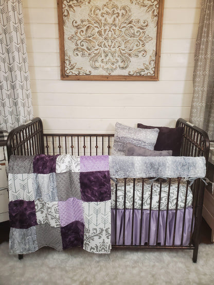 Girl Crib Bedding- Damask and Silver Fawn Minky Collection - DBC Baby Bedding Co 