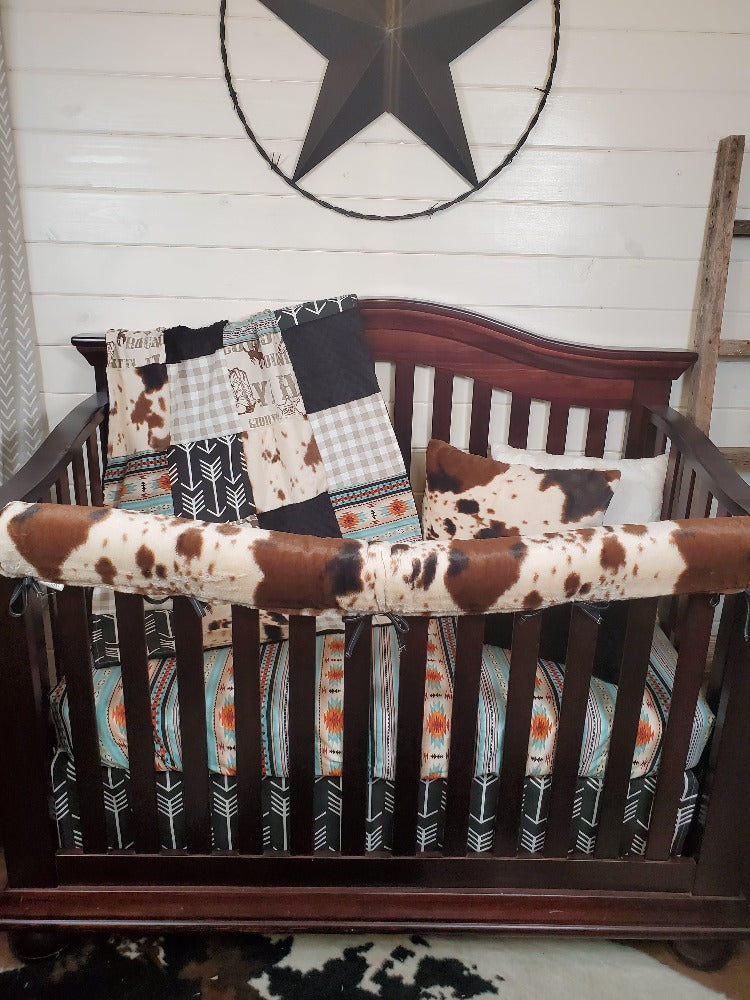 Boy Crib Bedding- Cowboy, Cow Minky, Mint Aztec Cowboy Collection - DBC Baby Bedding Co 